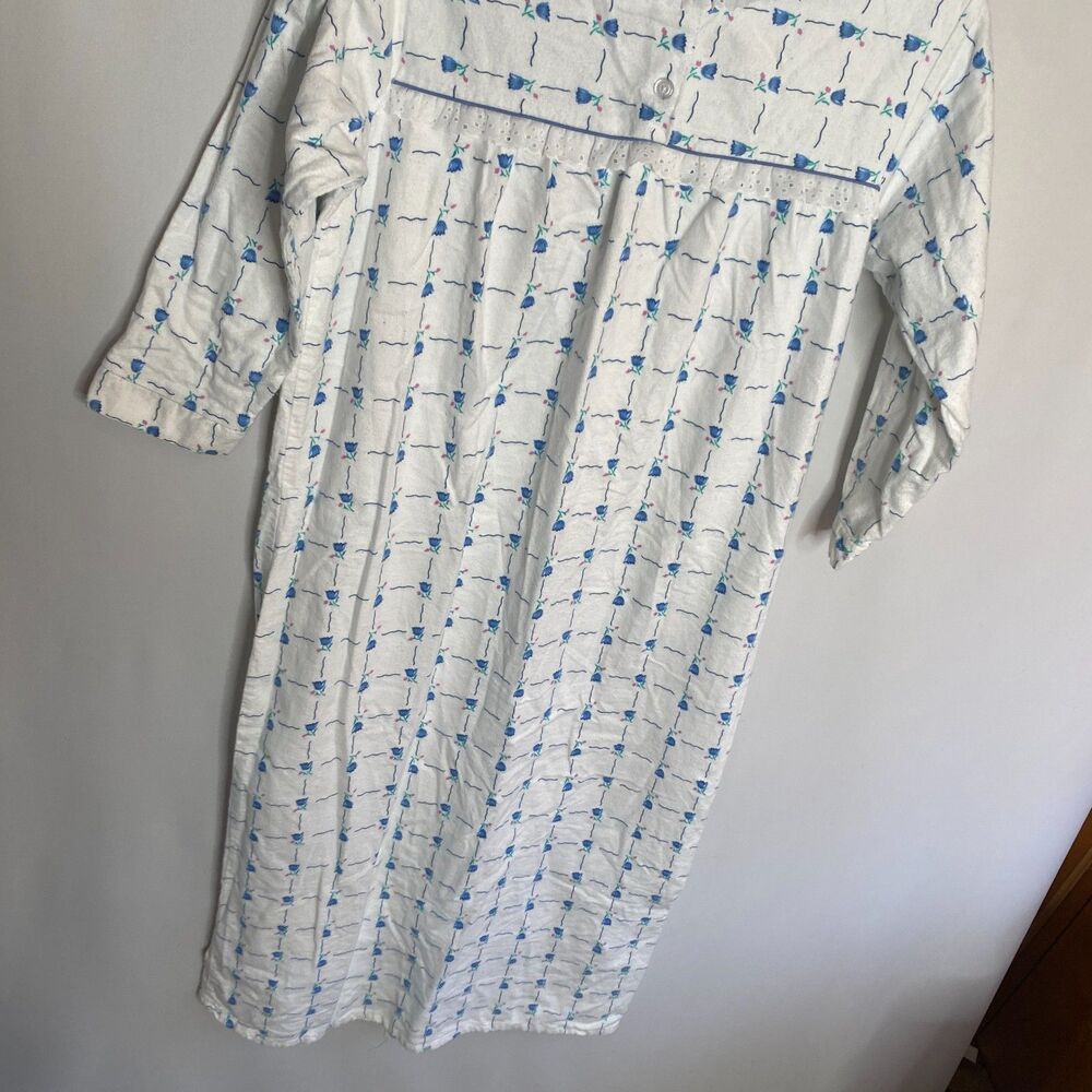 VTG Private Moments New York Cotton Flannel Night Gown Pajamas Henley Women M - Picture 4 of 10